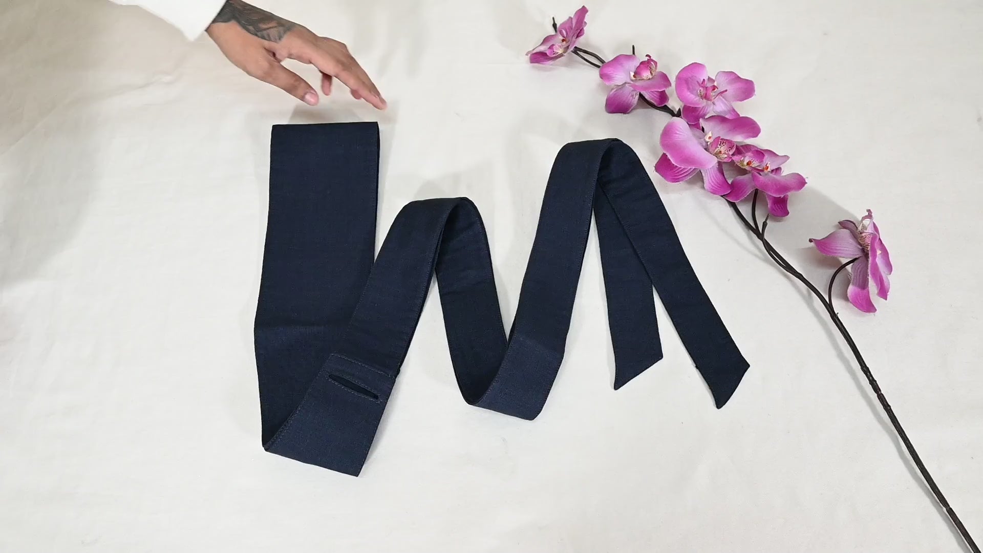 Navy Blue Linen Fabric Belt Obi Wrap Women Sash Belt Adjustable Customized Wedding Dress Gift Sister Wrap & Tie