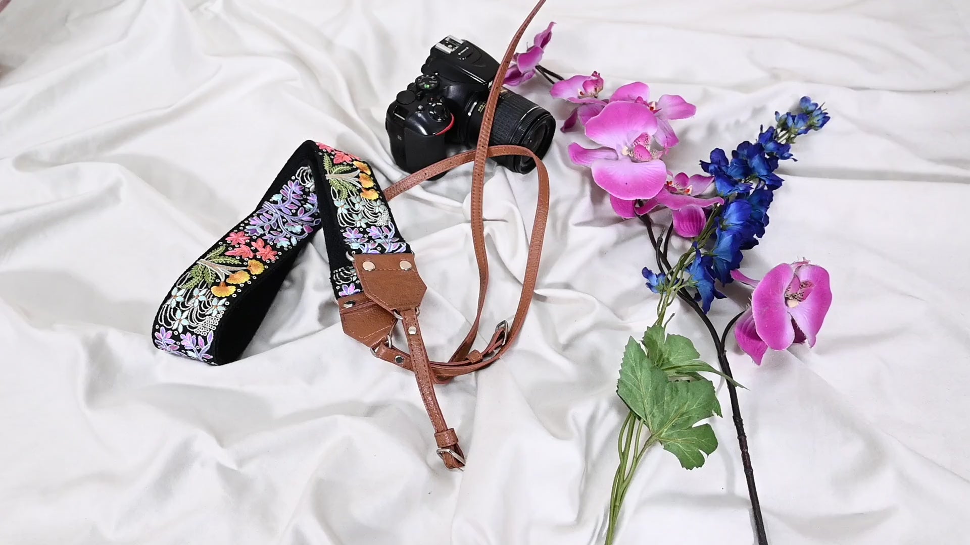 Leather Camera Strap Photographer Gift Adjustable Camera Neck Strap Embroidery Sling DSLR Camera Accessories Brown Gift Boyfriend, Sister