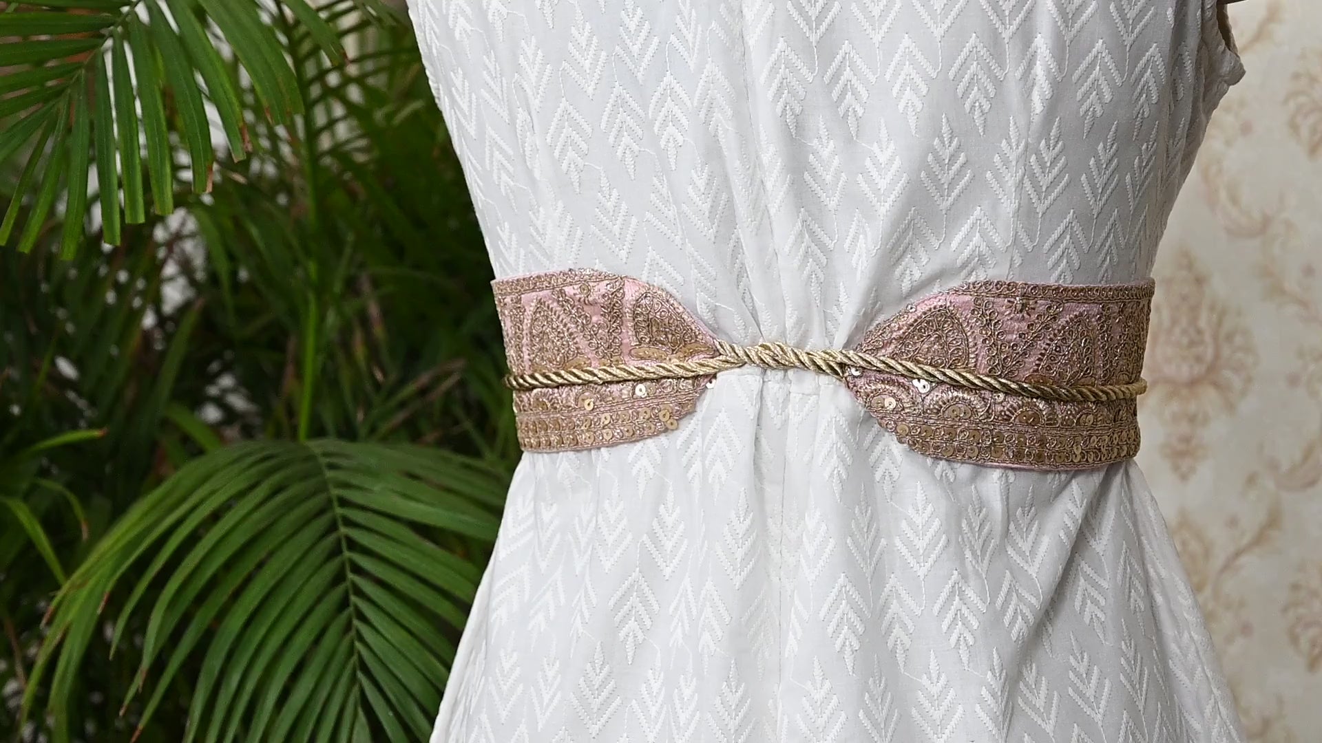 Onion Pink Reversible Embroidery Fabric Belt Gold Obi Wrap Women Sash Belt Adjustable Bohemian Ethnic Summer Wedding Dress Gift Friend (Copy)