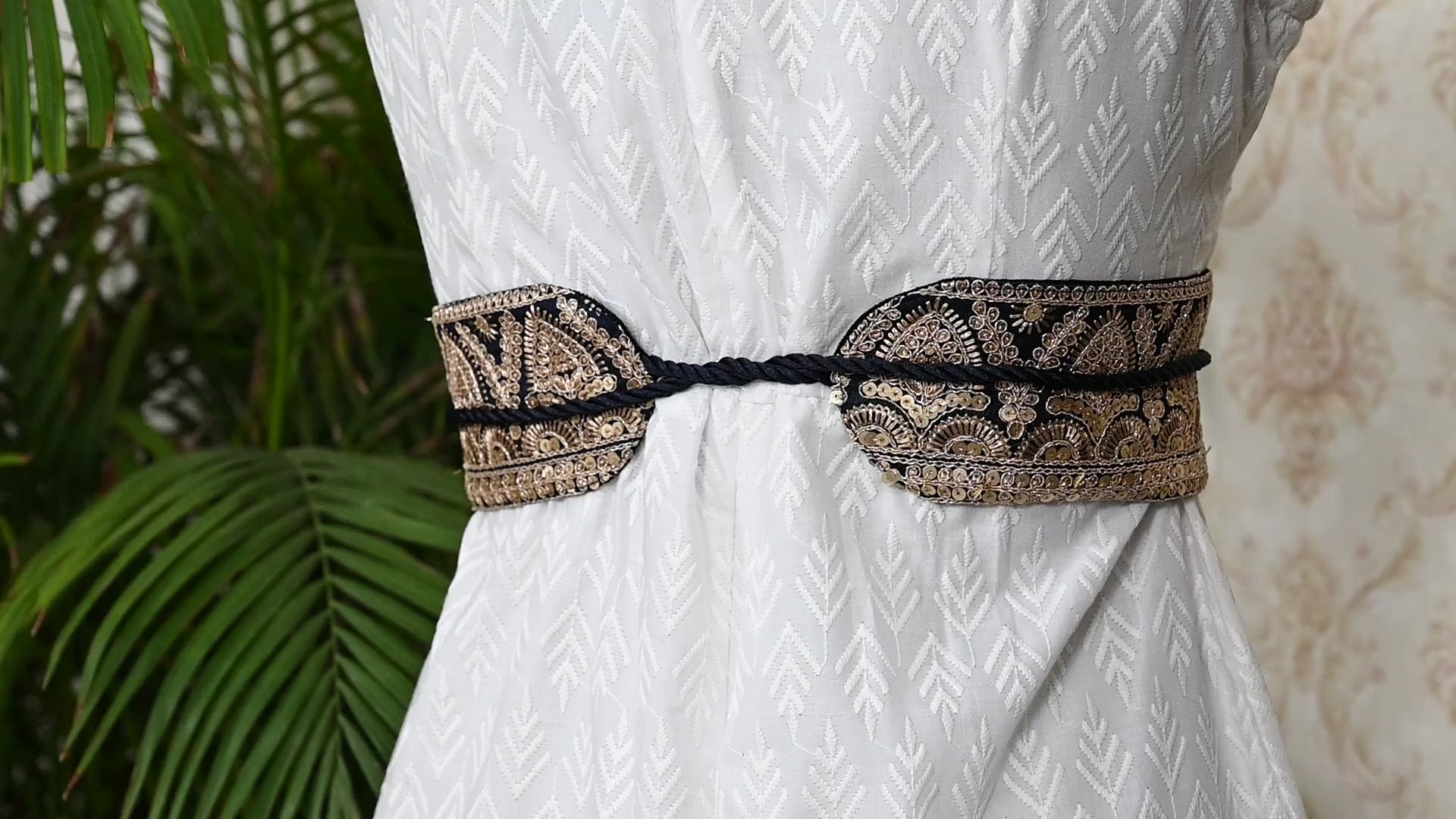 Blue Reversible Embroidery Fabric Belt Gold Obi Wrap Women Sash Belt Adjustable Bohemian Ethnic Customize Summer Wedding Dress Gift Mother
