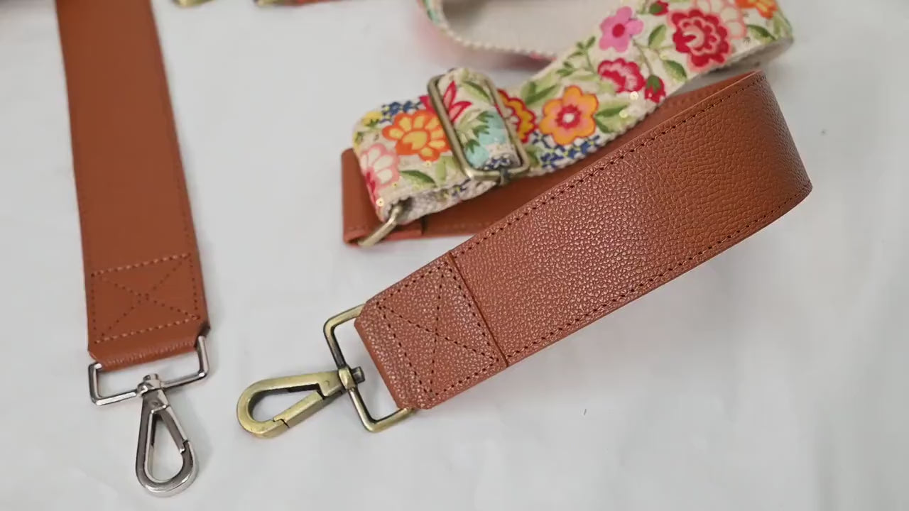 Replacement Strap Leather Handbag Boho Bag Camera Strap Crossbody Strap Purses Embroidery Adjustable Strap Brown Christmas Gift for Sister