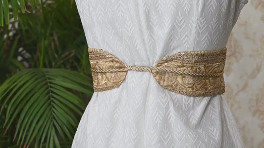 Reversible Embroidery Fabric Belt Gold Obi Wrap Women Sash Belt Adjustable Bohemian Ethnic Customized Summer Wedding Dress Gift Friend Gold