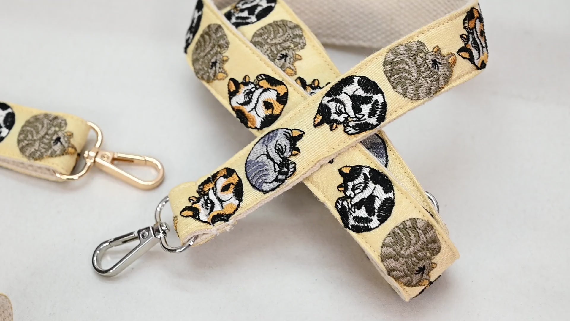 Embroidered Cats Strap, Cotton Jacquard Crossbody Bag Replacement Strap