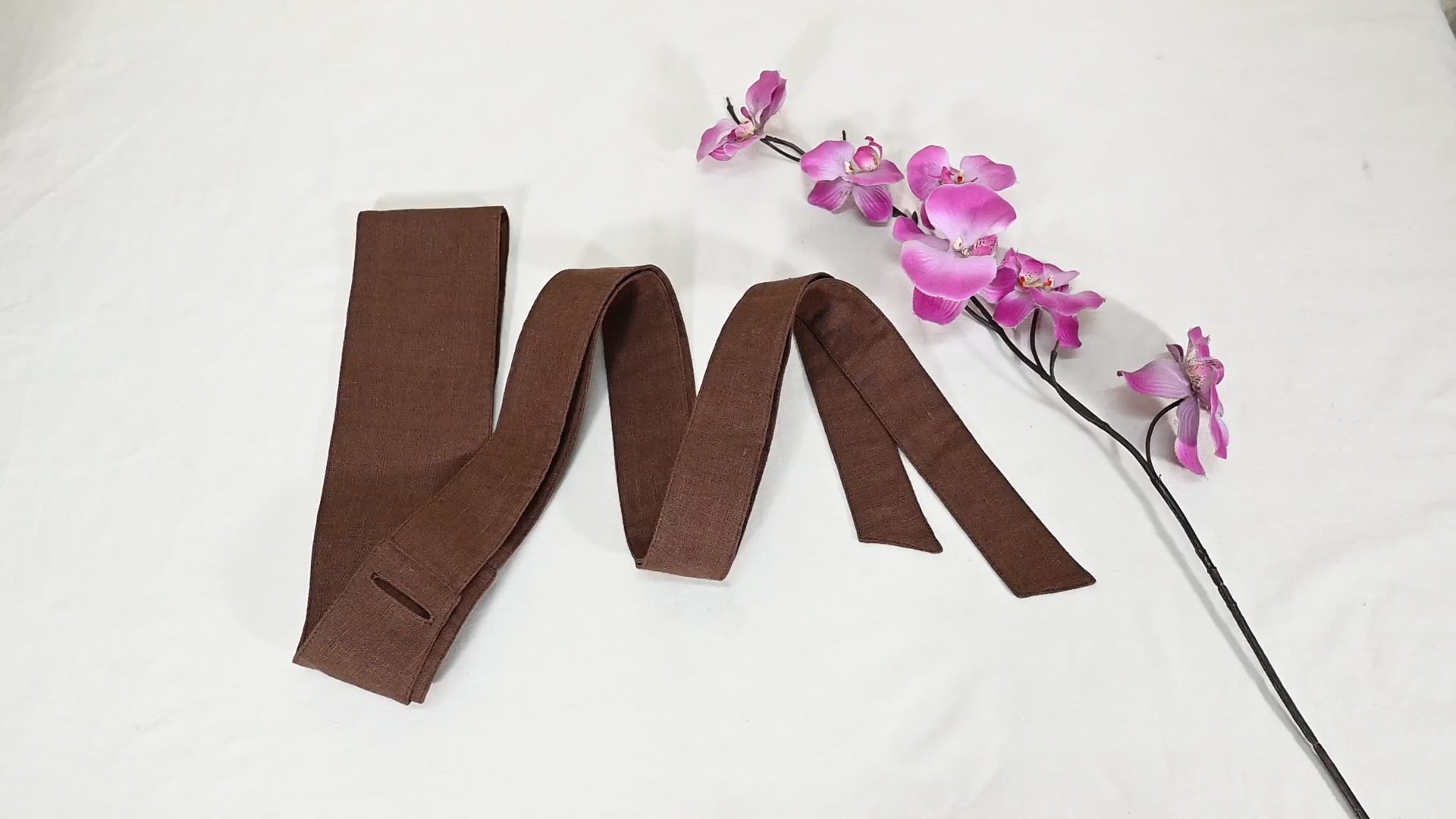 Brown Linen Obi Wrap Sash Belt: Adjustable Bohemian Ethnic Waist Accessory