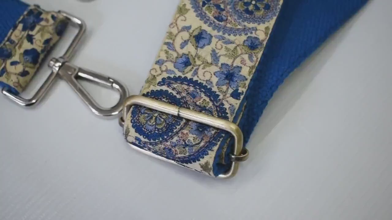 Blue Embroidery Replacement Purse Strap Crossbody Strap for Purses Embroidered Boho Bag Strap Boho Guitar Strap Handbag Strap Gift for her