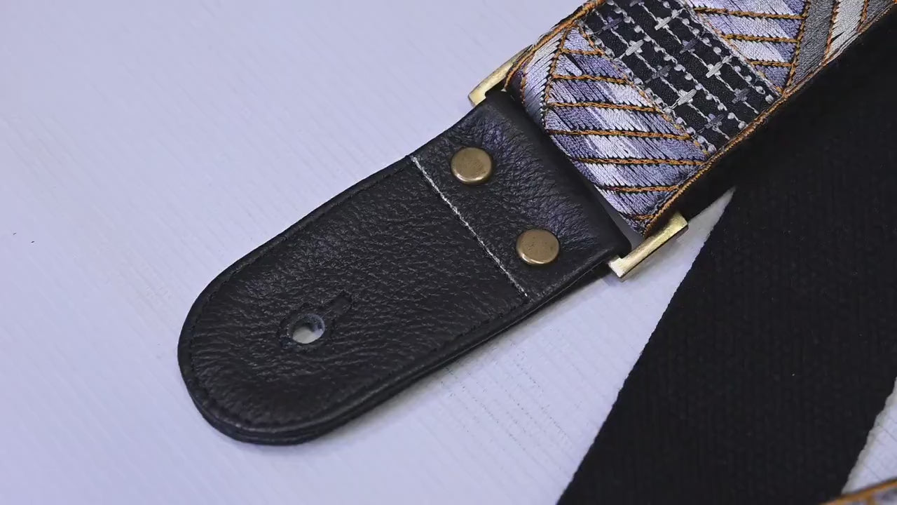 Bass Guitar Strap Leather Strap Adjustable Black Ukulele Embroidery Accessories Christmas Gift, Anniversary, Gift for Musician, Gift for Dad