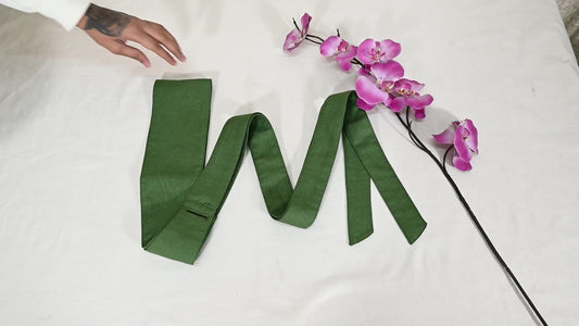 Dark Olive Green Linen Obi Wrap Sash Belt: Adjustable Bohemian Ethnic Waist Accessory