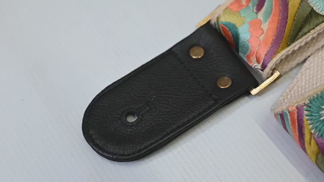 Bass Guitar Strap Leather Strap Adjustable Black Ukulele Embroidery Accessories Christmas Gift, Anniversary, Gift for Musician, Gift for Dad