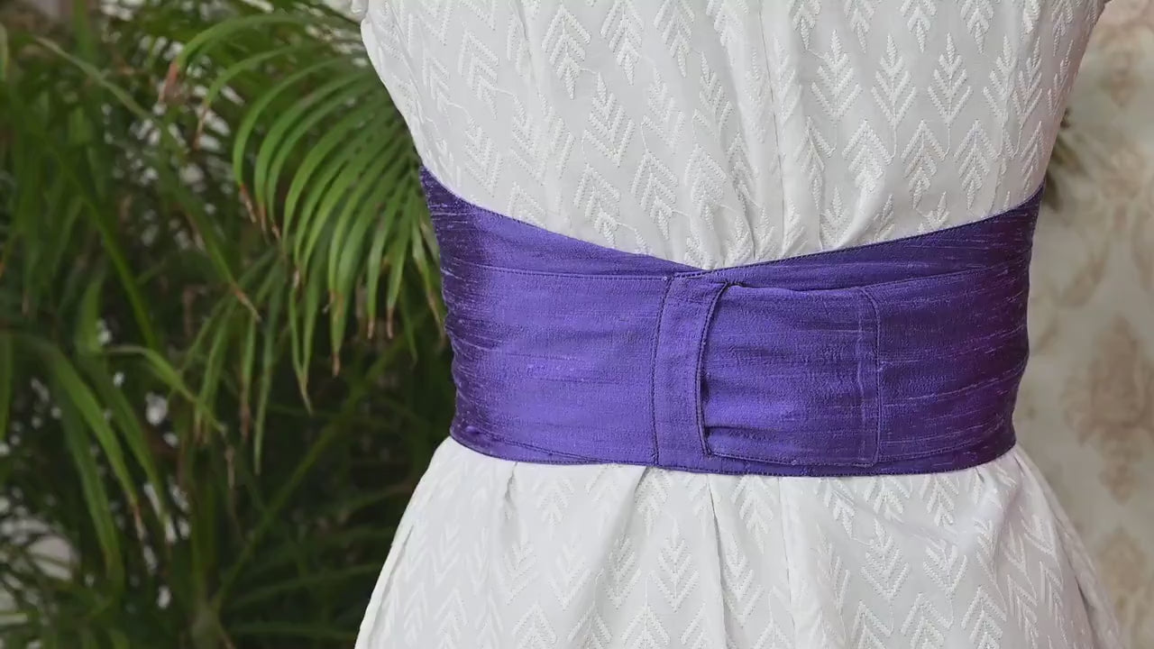 Silk Shantung Reversible Fabric Belt Purple Obi Wrap Women Sash Belt Adjustable Customized Wedding Dress Gift Mom Daughter Wrap & Tie