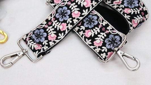 Embroidered Cotton Canvas Purse Strap: Adjustable 2-Inch Wide Guitar Style Replacement Bag Strap