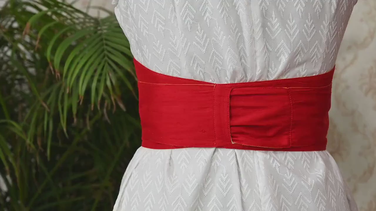 Silk Shantung Reversible Fabric Belt Red Orange Obi Wrap Women Sash Belt Adjustable Customized Wedding Dress Gift Mom Daughter Wrap & Tie