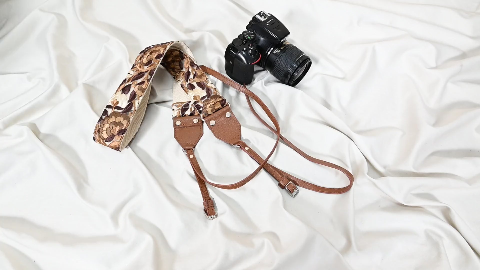 Replacement Leather Camera Strap Gift for Daughter Photographers Adjustable Embroidery Shoulder or Neck strap DSLR Camera Accessories Brown