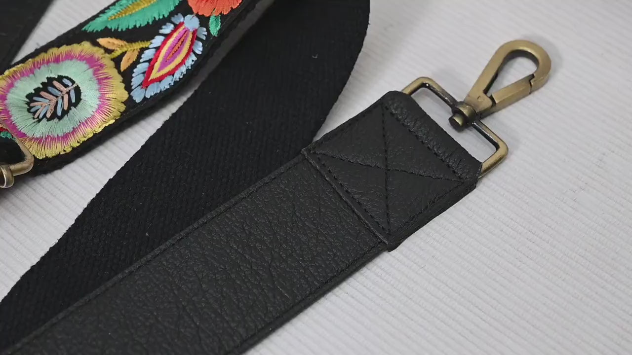 Replacement Leather Handbag Boho Bag Strap Camera Strap Crossbody Strap Purses Embroidery Adjustable Strap Black Christmas Gift for Mother