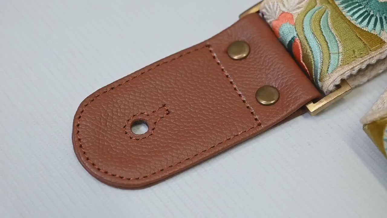 Bass Guitar Strap Leather Strap Adjustable Brown Ukulele Embroidery Accessories Christmas Gift, Anniversary, Gift for Musician, Gift for Dad