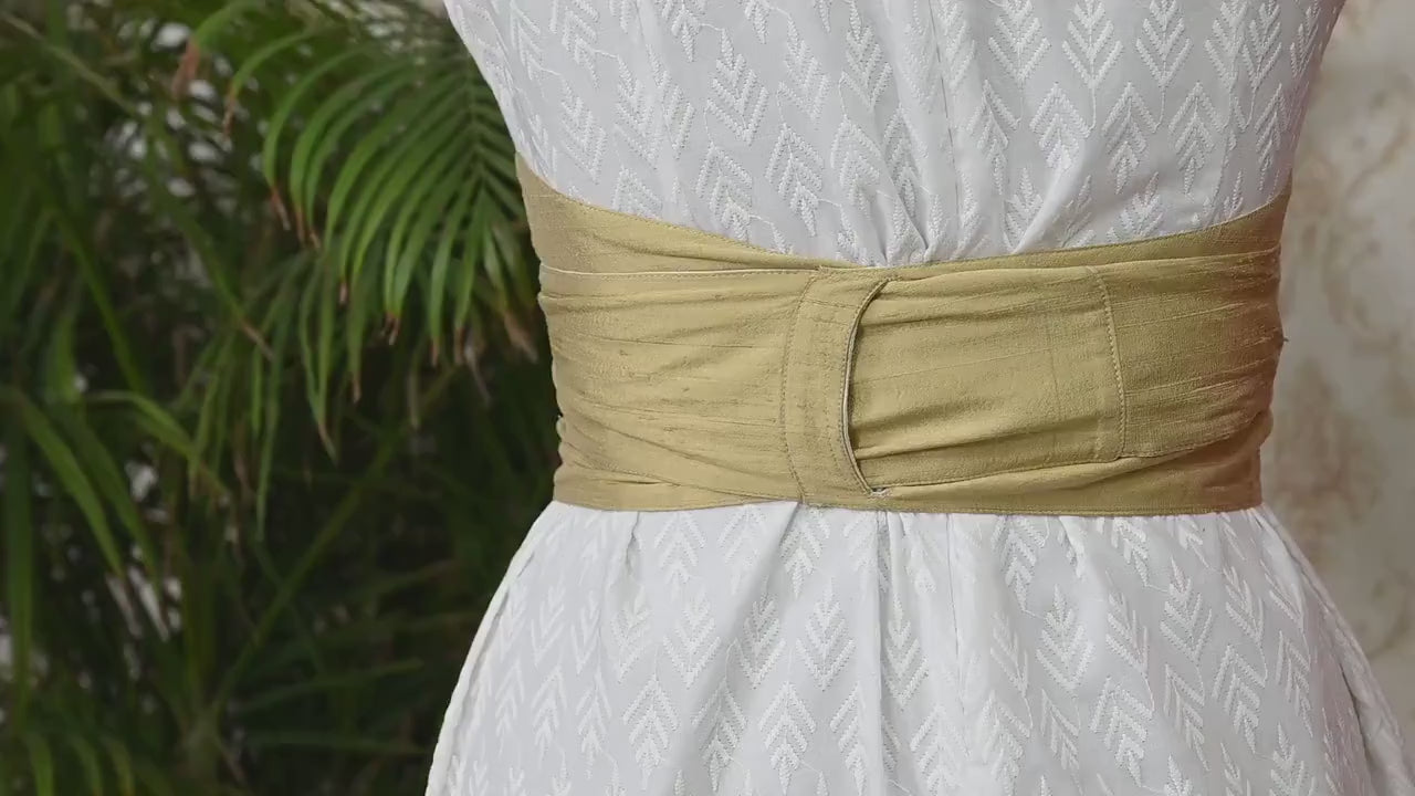Silk Shantung Reversible Fabric Belt Gold Ivory Obi Wrap Women Sash Belt Adjustable Customized Wedding Dress Gift Mom Daughter Wrap & Tie
