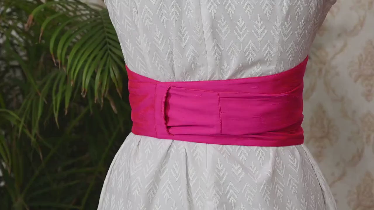 Silk Shantung Reversible Fabric Belt Fuchsia Pink Obi Wrap Women Sash Belt Adjustable Customized Wedding Dress Gift Mom Daughter Wrap & Tie