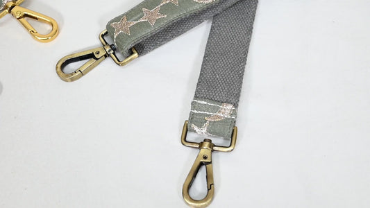 Embroidered Crossbody Strap Purses, Bags, Guitar Handbags and Embroidery Replacement Strap Gift for Friend, Grey Gold