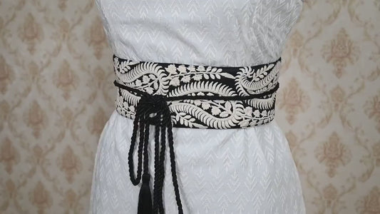 Reversible Embroidery Fabric Belt Black Obi Wrap Women Sash Belt Adjustable Bohemian Ethnic Customize Summer Wedding Dress Gift for Sister