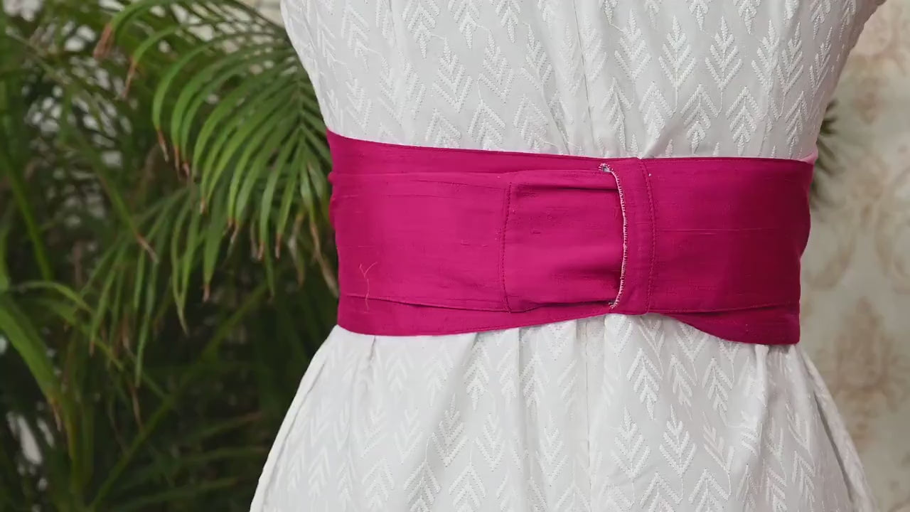 Silk Shantung Reversible Fabric Belt Pink Obi Wrap Women Sash Belt Adjustable Customized Wedding Dress Gift Mom Daughter Wrap & Tie