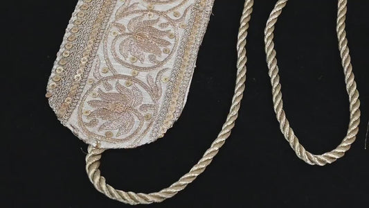 Reversible Embroidery Fabric Belt Gold Obi Wrap Women Sash Belt Adjustable Bohemian Ethnic Customized Summer Wedding Dress Gift Friend Ivory