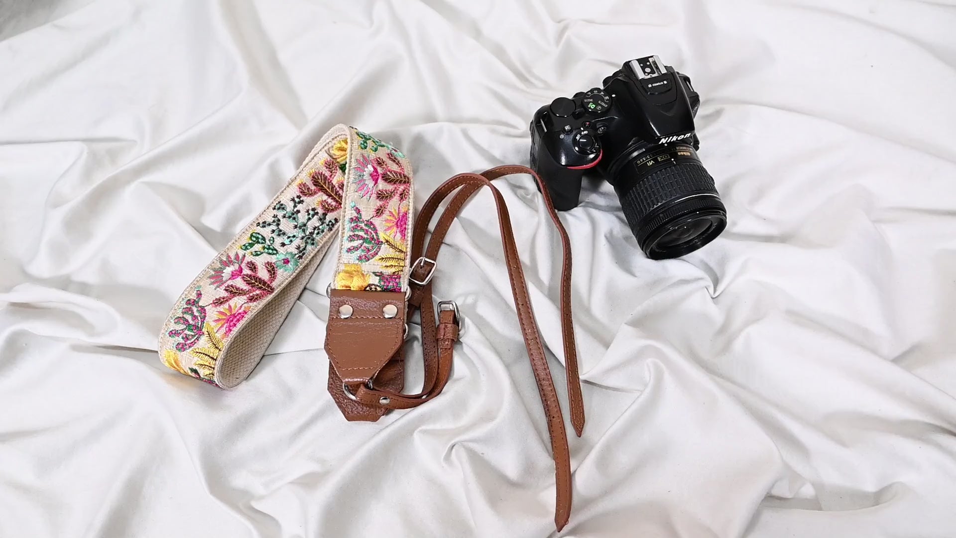 Leather Camera Strap Photographer Gift Adjustable Camera Neck Strap Embroidery Sling DSLR Camera Accessories Brown Gift Boyfriend, Sister