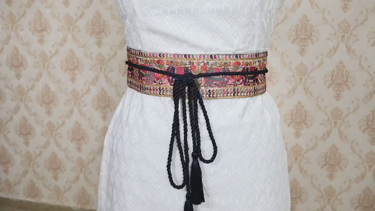 Embroidered Elephant Reversible Belt Obi Wrap Women Wedding Sash Belt Adjustable Bohemian Ethnic Customized Summer Dresses Christmas Gift