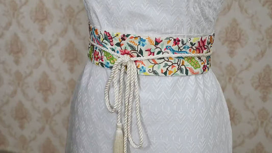 Reversible Embroidery Fabric Waist Belt Black Obi Wrap Women Sash Belt Adjustable Bohemian Ethnic Customize Summer Wedding Dress Gift Friend