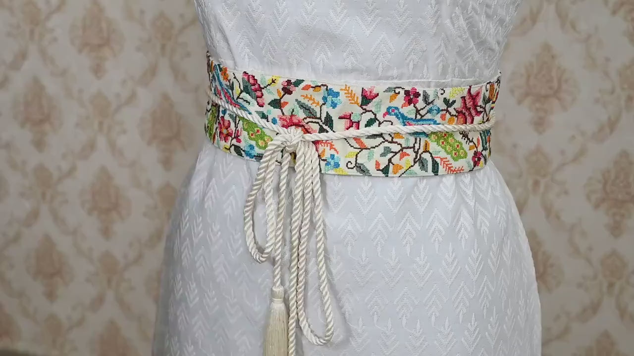 Reversible Embroidery Fabric Waist Belt Black Obi Wrap Women Sash Belt Adjustable Bohemian Ethnic Customize Summer Wedding Dress Gift Friend