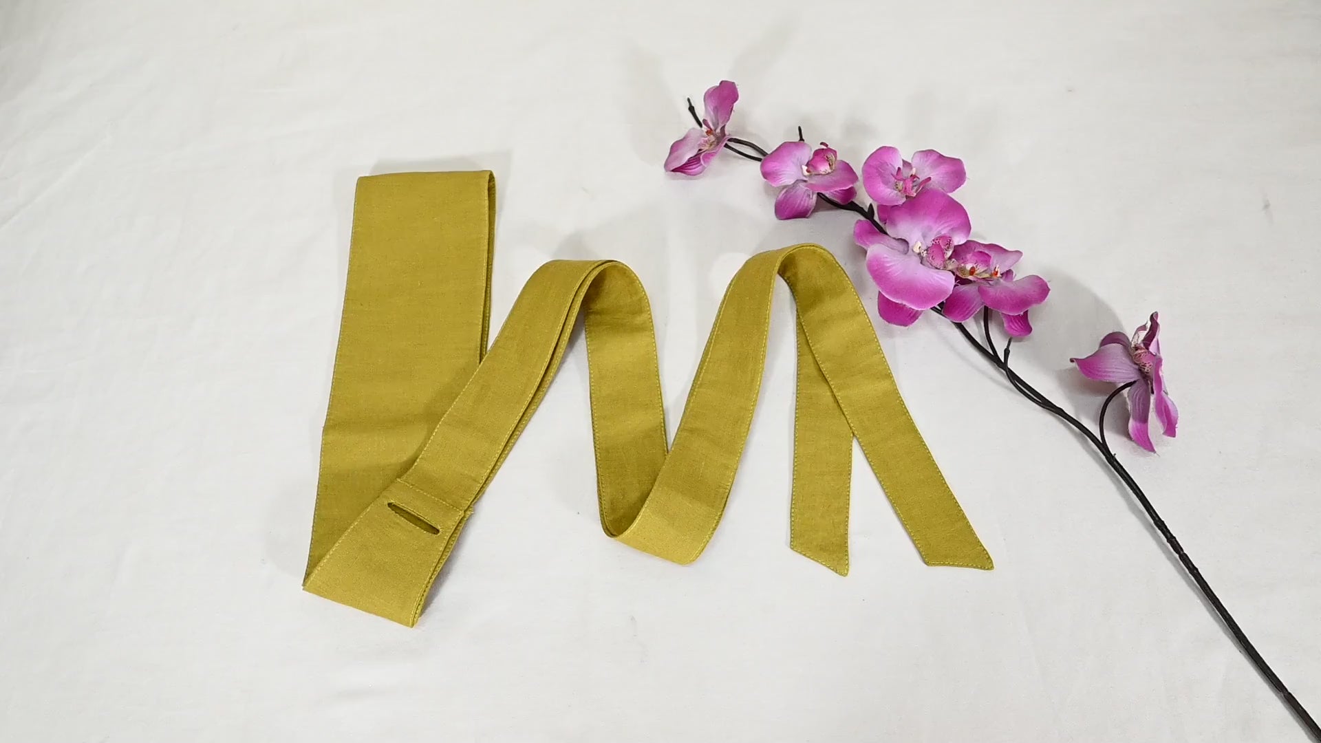 Olive Yellow Linen Obi Wrap Sash Belt: Adjustable Bohemian Ethnic Waist Accessory