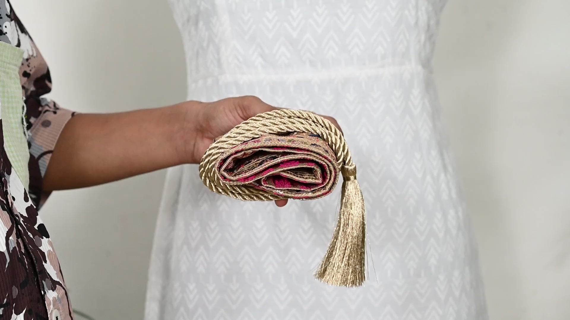 Beige Reversible Embroidery Fabric Belt Gold Obi Wrap Women Sash Belt Adjustable Bohemian Ethnic Customized Summer Wedding Dress Gift Friend