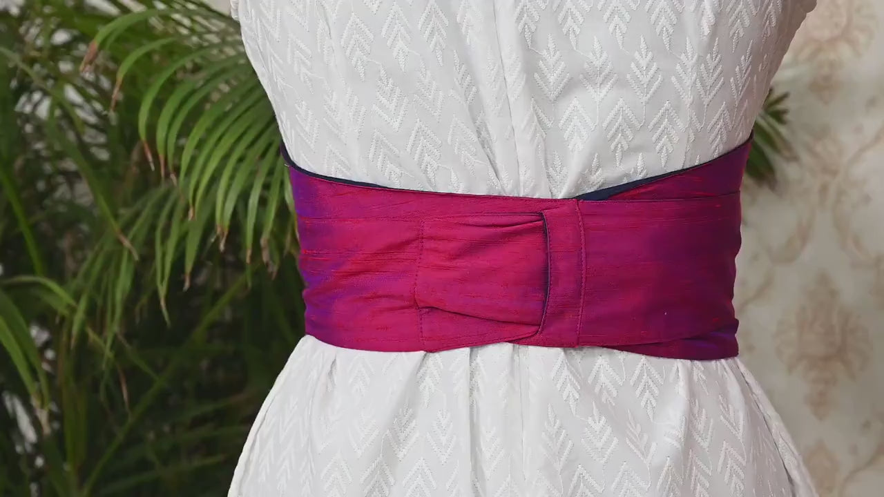 Silk Shantung Reversible Fabric Belt Maroon Blue Obi Wrap Women Sash Belt Adjustable Customized Wedding Dress Gift Mom Daughter Wrap & Tie