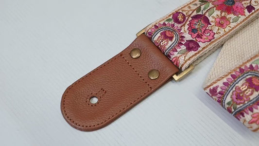 Base Guitar Strap Leather Strap Adjustable Brown Ukulele Embroidery Accessories Guitar Christmas Gift for Musician Birthday Gift for Brother