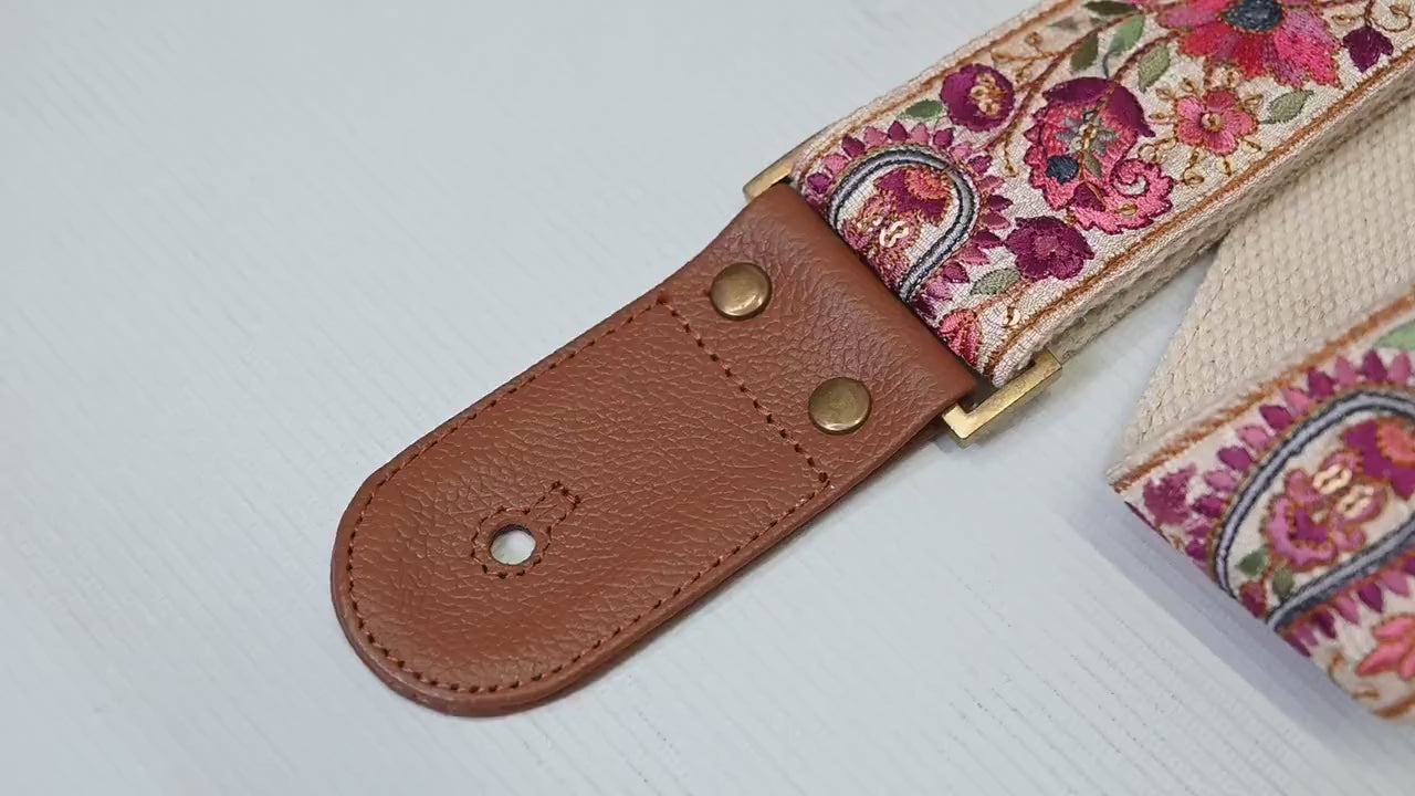 Base Guitar Strap Leather Strap Adjustable Brown Ukulele Embroidery Accessories Guitar Christmas Gift for Musician Birthday Gift for Brother - Buckle it up Store