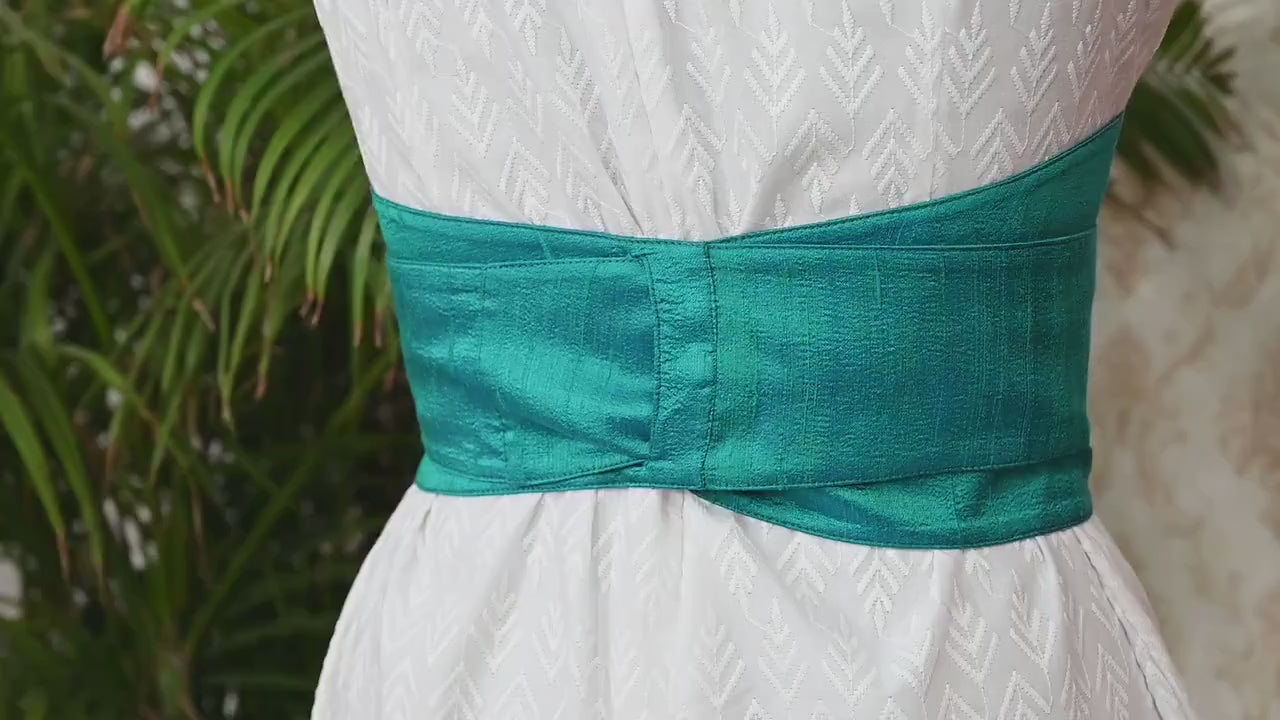 Peacock Green Silk Shantung Fabric Belt Obi Wrap Women Sash Belt Adjustable Customized Wedding Dress Gift Sister Wrap & Tie Dupioni Silk