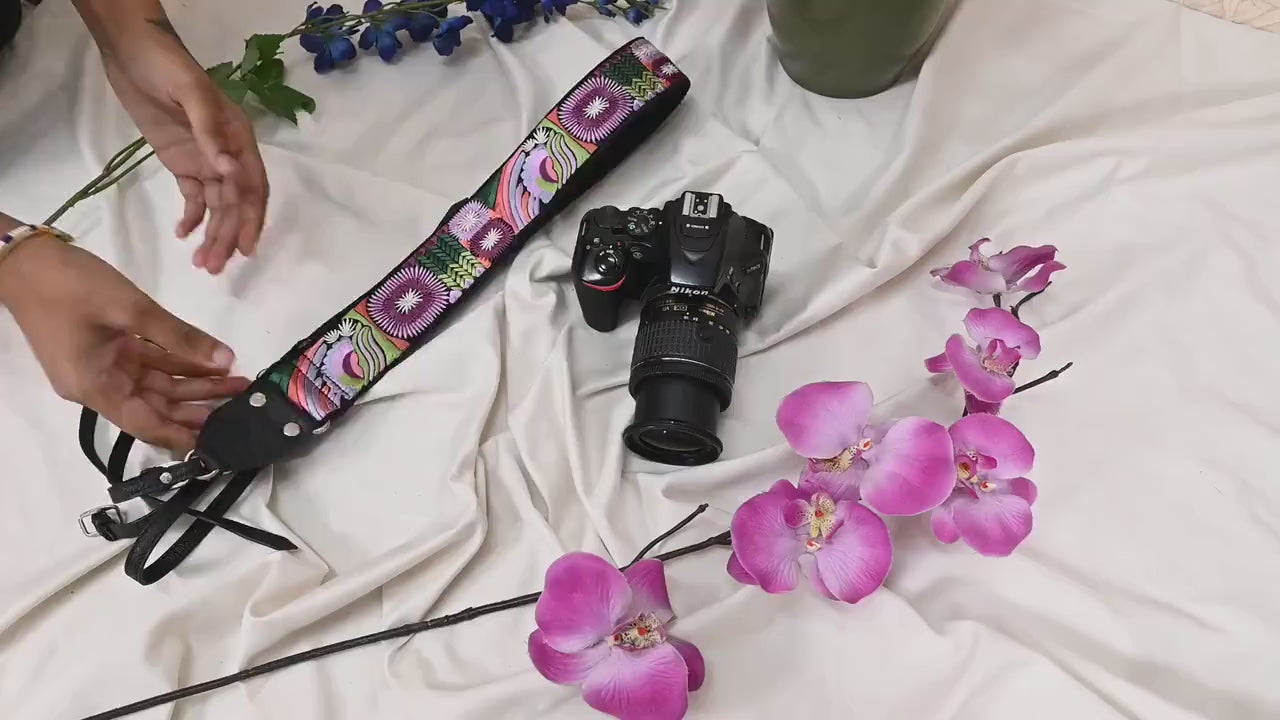 Leather Camera Strap Photographer Gift Adjustable Camera Neck Strap Embroidery Sling DSLR Camera Accessories Black Gift Boyfriend, Mother