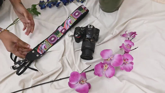 Leather Camera Strap Photographer Gift Adjustable Camera Neck Strap Embroidery Sling DSLR Camera Accessories Black Gift Boyfriend, Mother