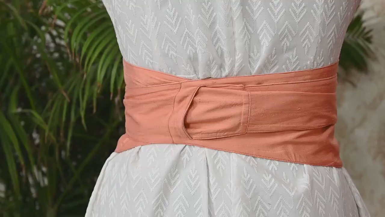Silk Shantung Reversible Fabric Belt Peach Obi Wrap Women Sash Belt Adjustable Customized Wedding Dress Gift Mom Daughter Wrap & Tie