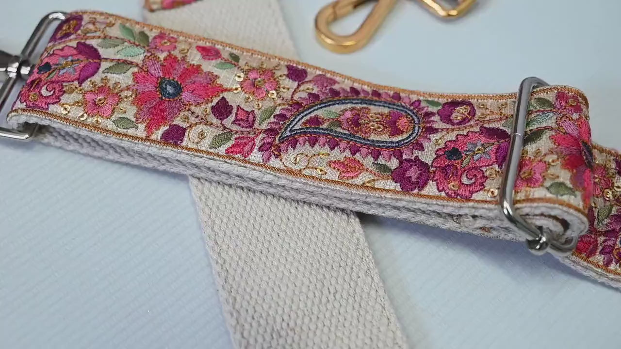 Embroidered Purse Strap Crossbody Strap for Purses Handbag Boho Bag Strap Floral Embroidery Replacement Strap Boho Guitar Strap Gift for her