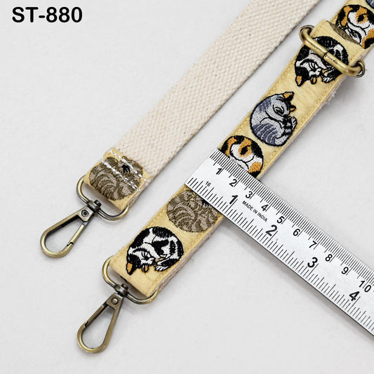 Embroidered Cats Strap, Cotton Jacquard Crossbody Bag Replacement Strap