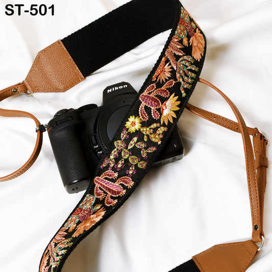 Camera Strap Photographer Sling Brown Leather Strap Embroidery DSLR Camera Accessories Camera Holder Neck Shoulder Strap Gifts Boyfriend