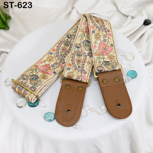 Adjustable Acoustic Guitar Strap Fender Electric Guitar Bass Leather Ukulele Boho Design Unique Blues Gift for Guitar Player Musician Friend