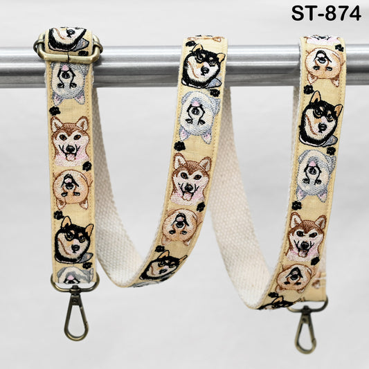 Embroidered Dog Strap, Cotton Jacquard Crossbody Bag Replacement Strap