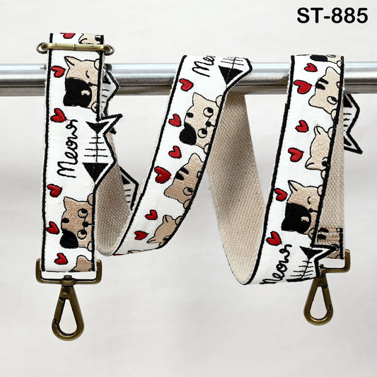 Embroidered Cat Cotton Jacquard Strap: Adjustable Crossbody Bag Replacement 1.5 Inch wide Boho Style