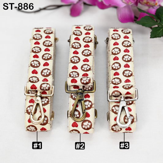 Embroidered Cotton Strap: Paw Print Heart Pattern, Adjustable Bag Replacement