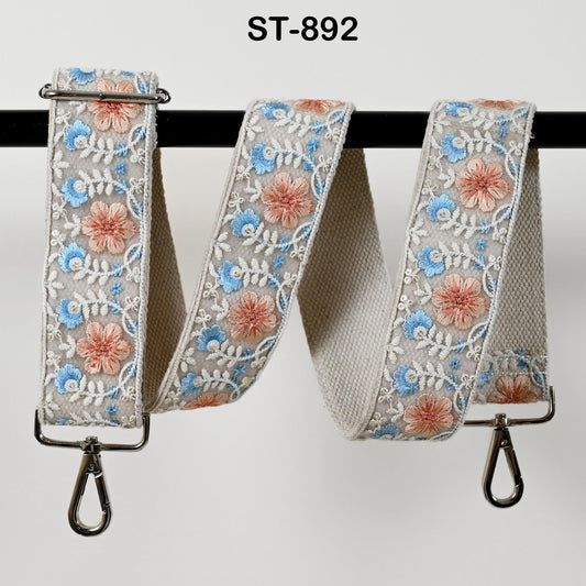 Embroidered Cotton Canvas Purse Strap: Adjustable 2-Inch Wide Guitar Style Replacement Bag Strap