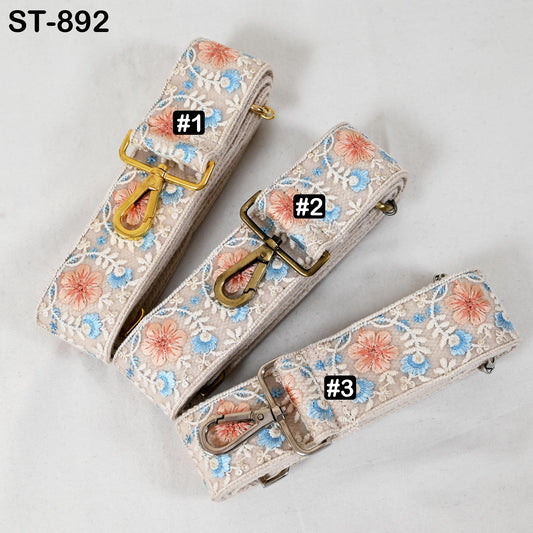 Embroidered Cotton Canvas Purse Strap: Adjustable 2-Inch Wide Guitar Style Replacement Bag Strap
