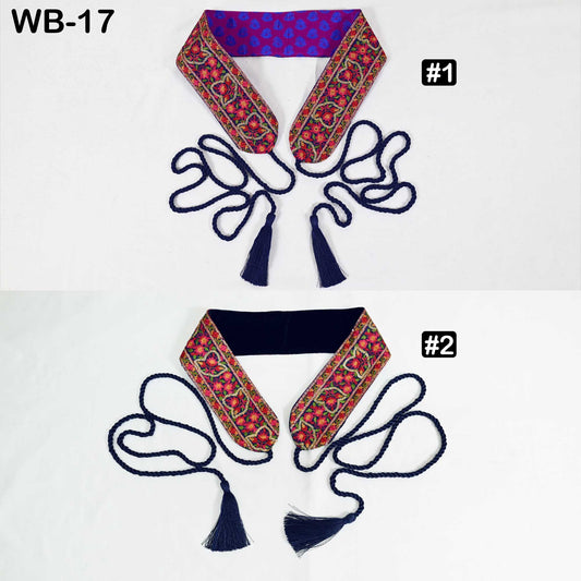 Reversible Embroidered Obi Belt, Navy Velvet and Brocade Sash, Bohemian Style