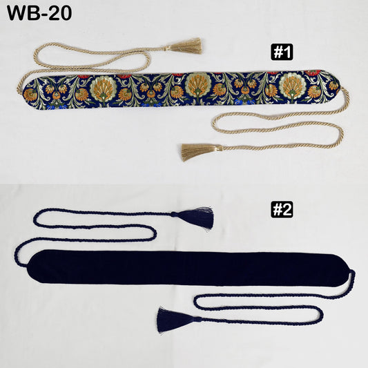 Reversible Navy Blue Gold Embroidered Obi Belt – Bohemian Velvet Sash | Brocade