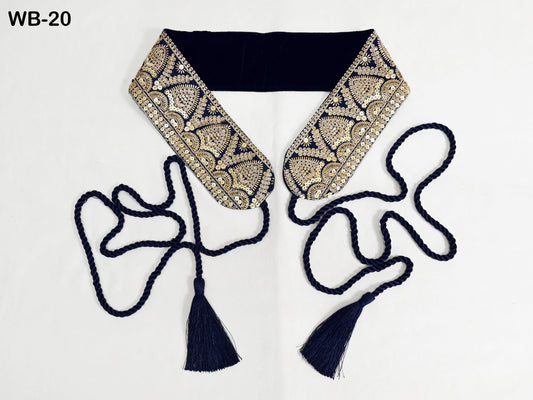 Blue Reversible Embroidery Fabric Belt Gold Obi Wrap Women Sash Belt Adjustable Bohemian Ethnic Customize Summer Wedding Dress Gift Mother