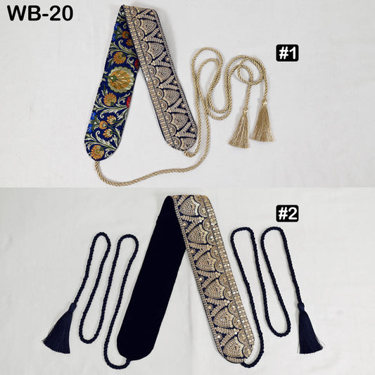 Reversible Navy Blue Gold Embroidered Obi Belt – Bohemian Velvet Sash | Brocade